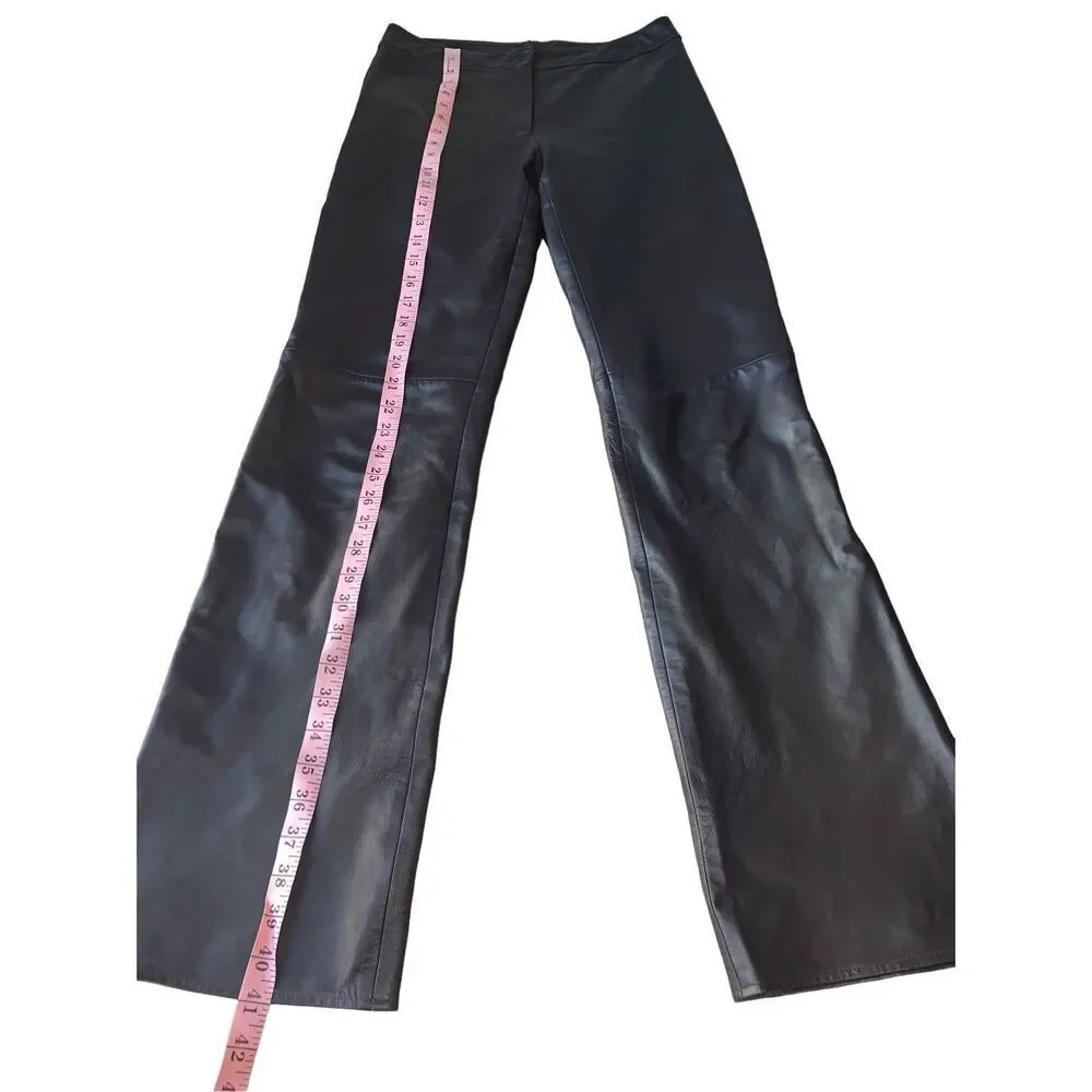 Caché Y2K 100% Brown Leather Straight Leg Pants - Picture 10 of 11